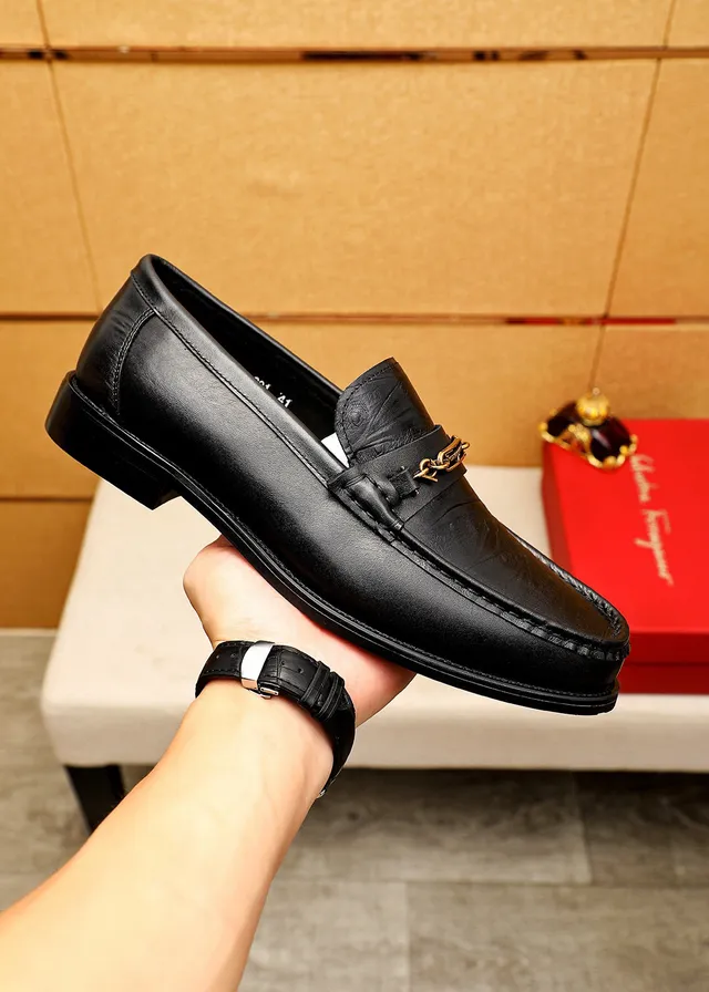 Salvatore Ferragamo Gancini Black Textured Leather Loafers 4