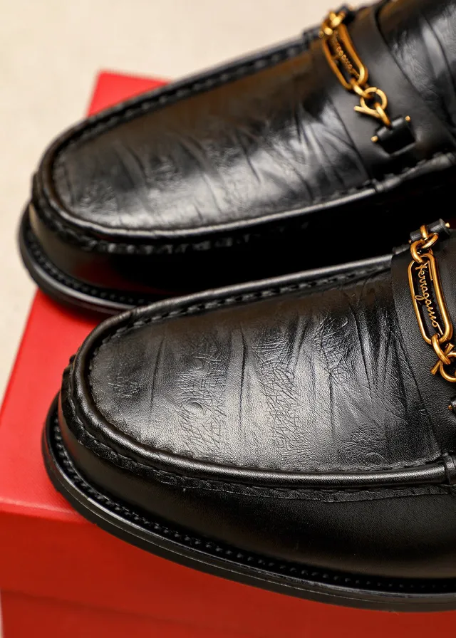 Salvatore Ferragamo Gancini Black Textured Leather Loafers 6