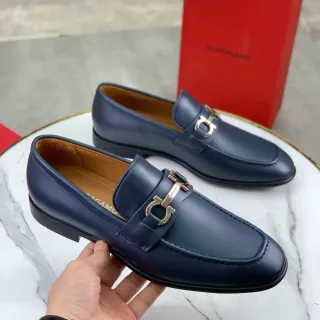 Salvatore Ferragamo Gancini Loafer Navy Leather Loafers