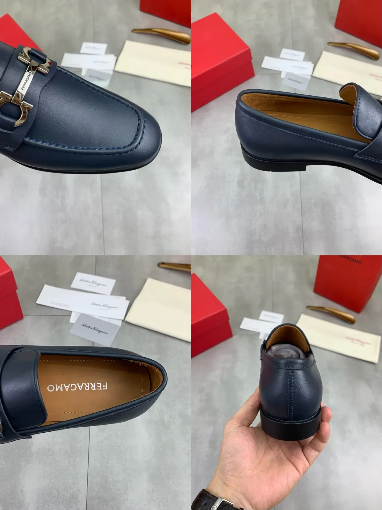 Salvatore Ferragamo Gancini Loafer Navy Leather Loafers 3