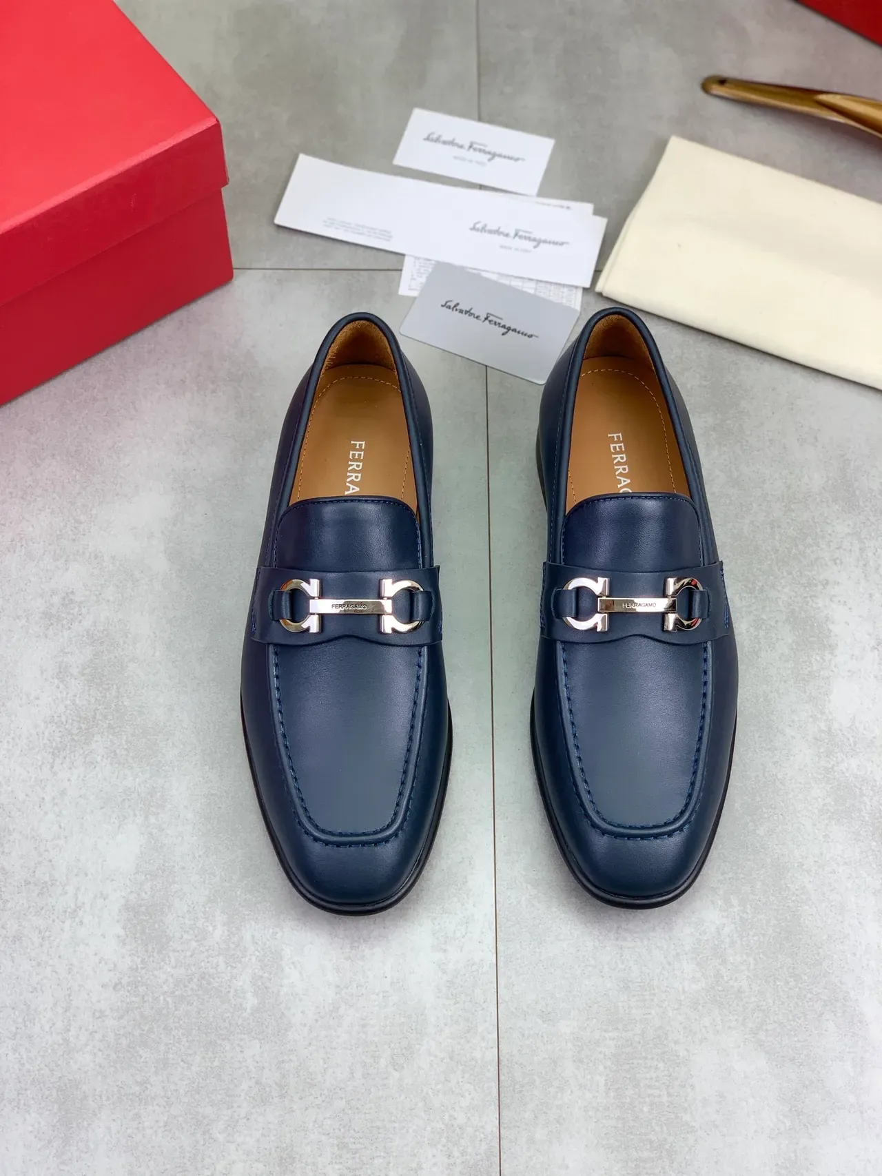 Salvatore Ferragamo Gancini Loafer Navy Leather Loafers 5