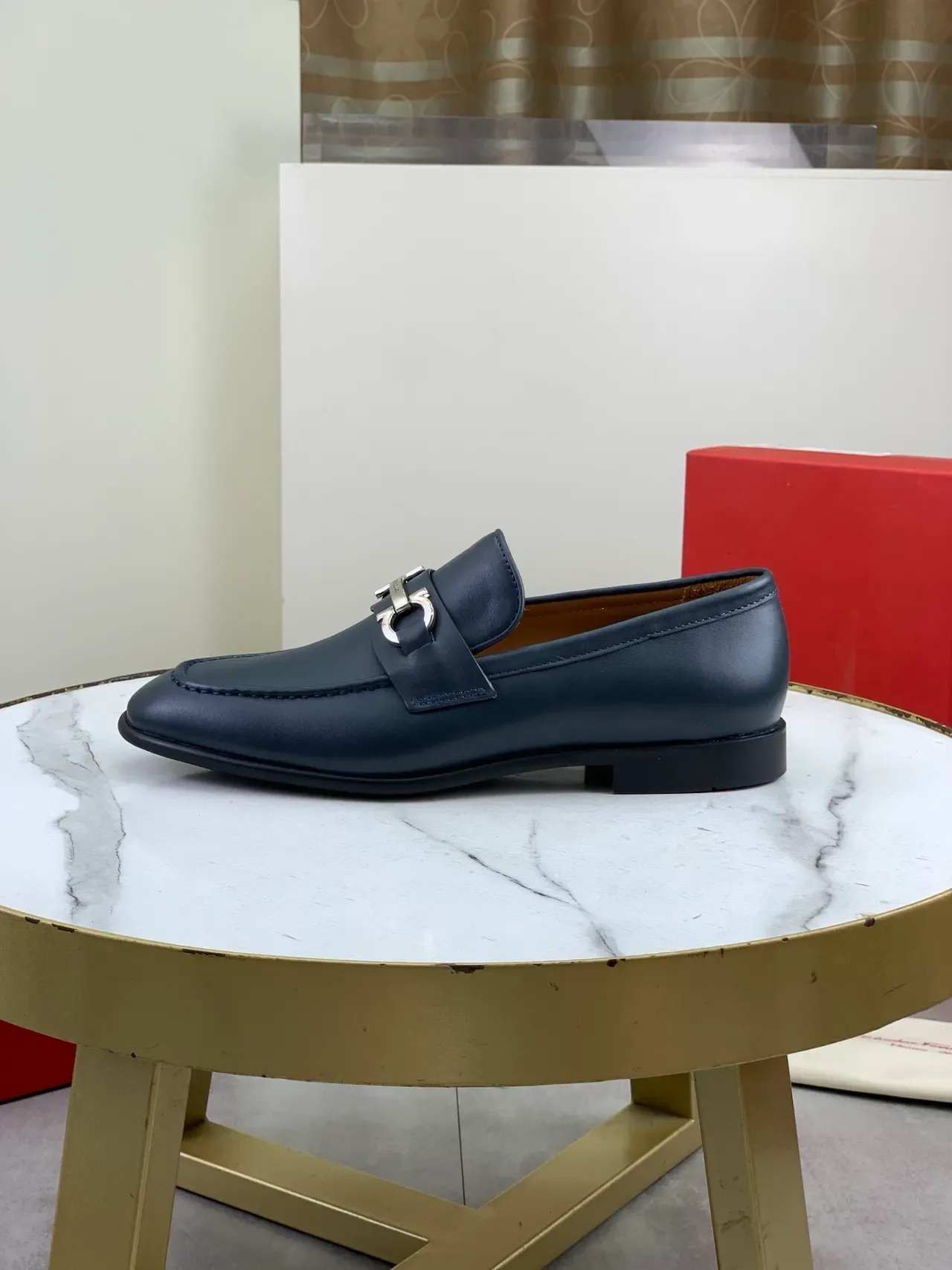 Salvatore Ferragamo Gancini Loafer Navy Leather Loafers 6