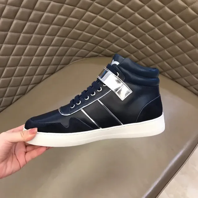 Salvatore Ferragamo Navy Leather High-Top Sneakers 3
