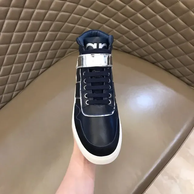 Salvatore Ferragamo Navy Leather High-Top Sneakers 5
