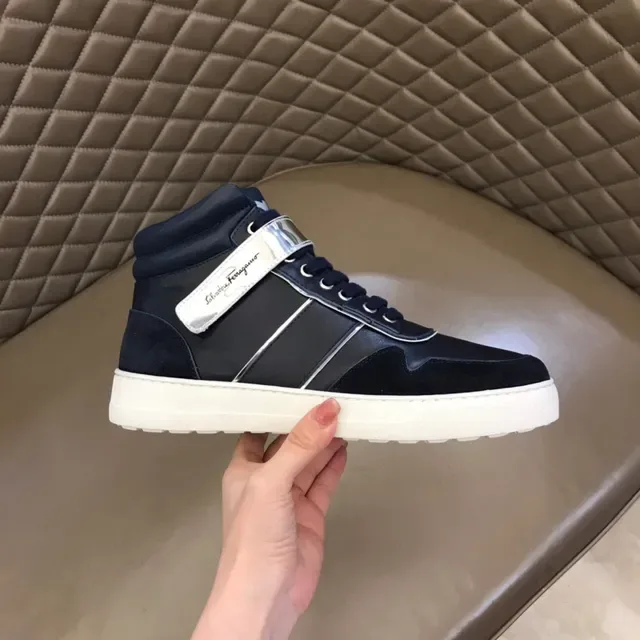 Salvatore Ferragamo Navy Leather High-Top Sneakers 6
