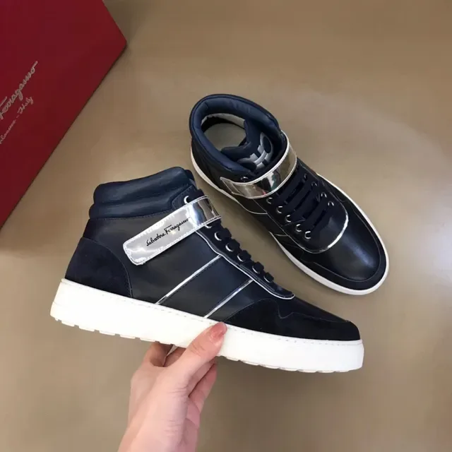 Salvatore Ferragamo Navy Leather High-Top Sneakers 7