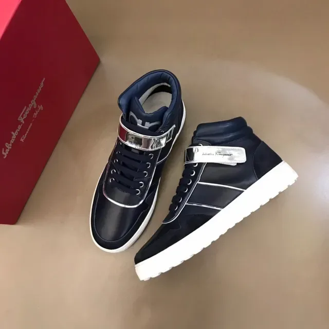 Salvatore Ferragamo Navy Leather High-Top Sneakers 9