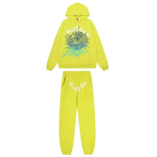 Sp5der Lime Yellow Spiderweb Print Tracksuit