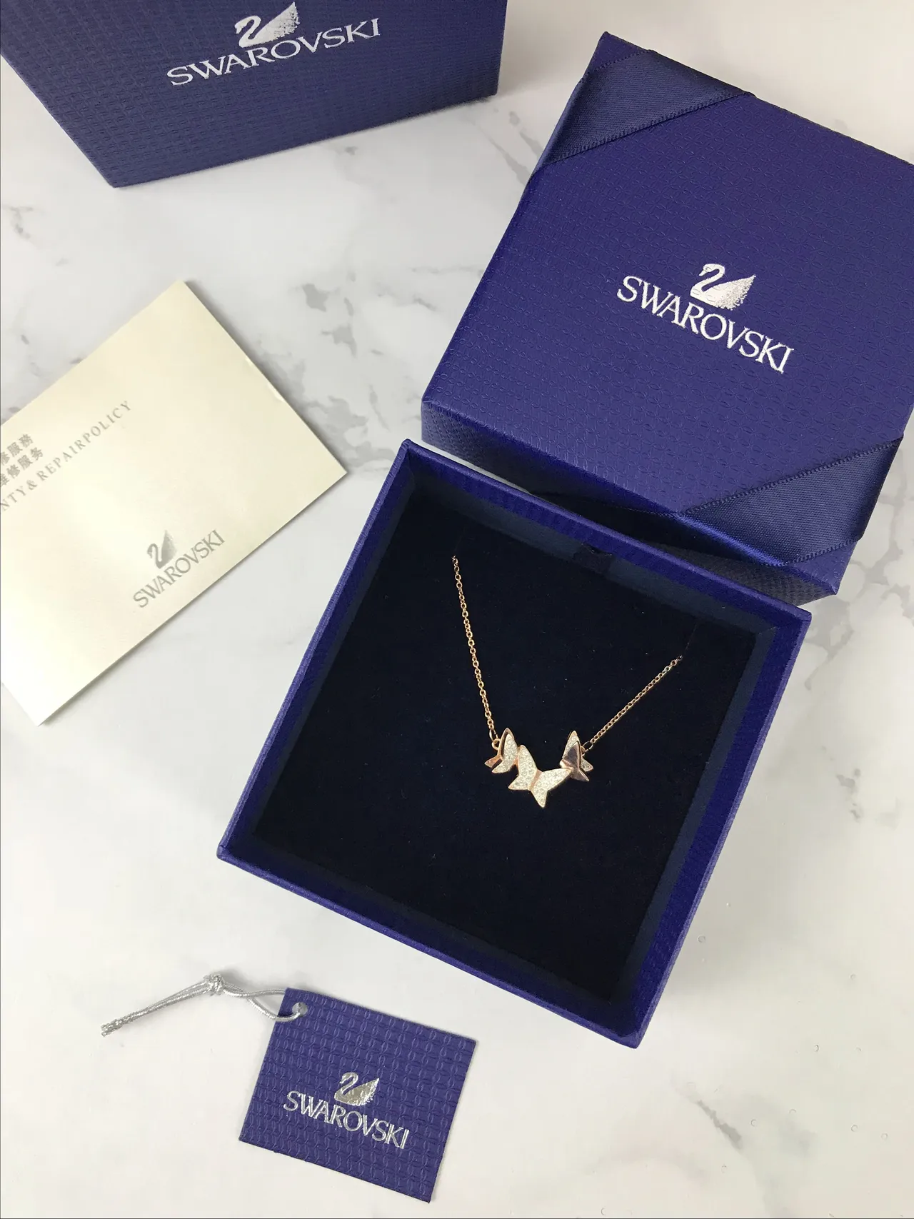 Swarovski فراشة بلور كريستال لون ذهبي وردي قلادة 3