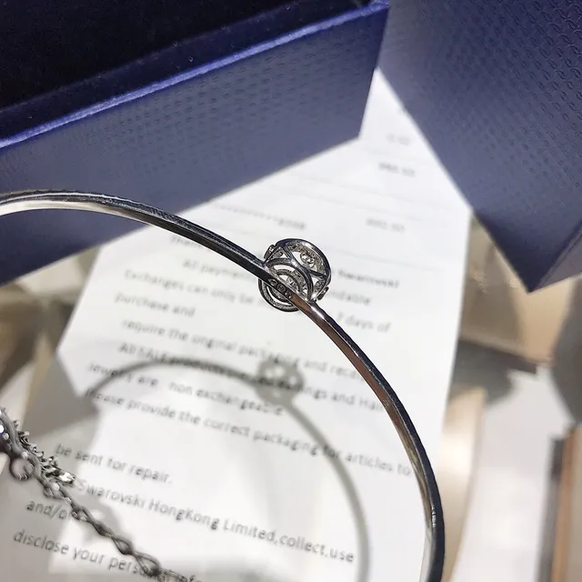 Swarovski Silver Navy Pavé-Crystal Bangle Central Floral-Inspired Motif Bracelet 2