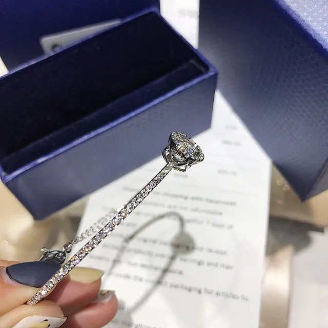 Swarovski Silver Navy Pavé-Crystal Bangle Central Floral-Inspired Motif Bracelet 4