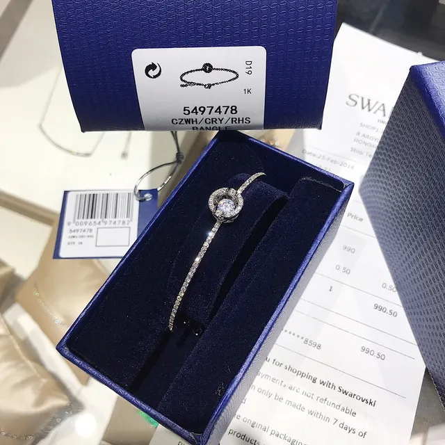 Swarovski Silver Navy Pavé-Crystal Bangle Central Floral-Inspired Motif Bracelet 9