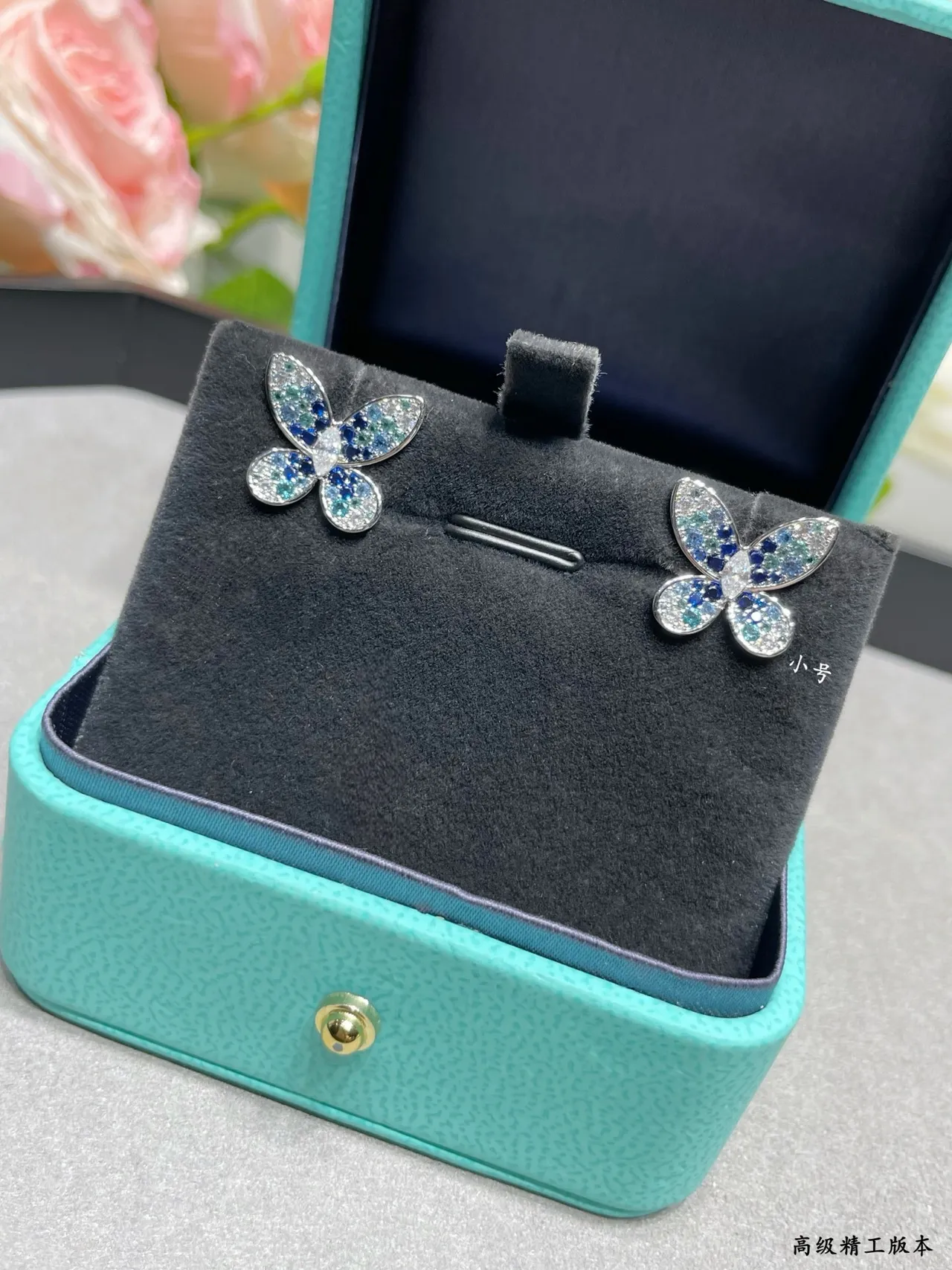 Tiffany & Co. Butterfly Pavé Blue and White Stud Earrings 8