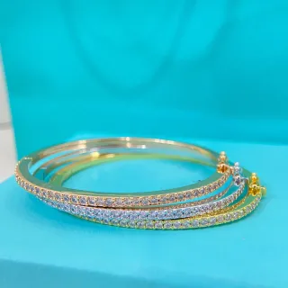 Tiffany & Co. Gold Silver Triple-Row Pavé Hinged Bangle Bracelet