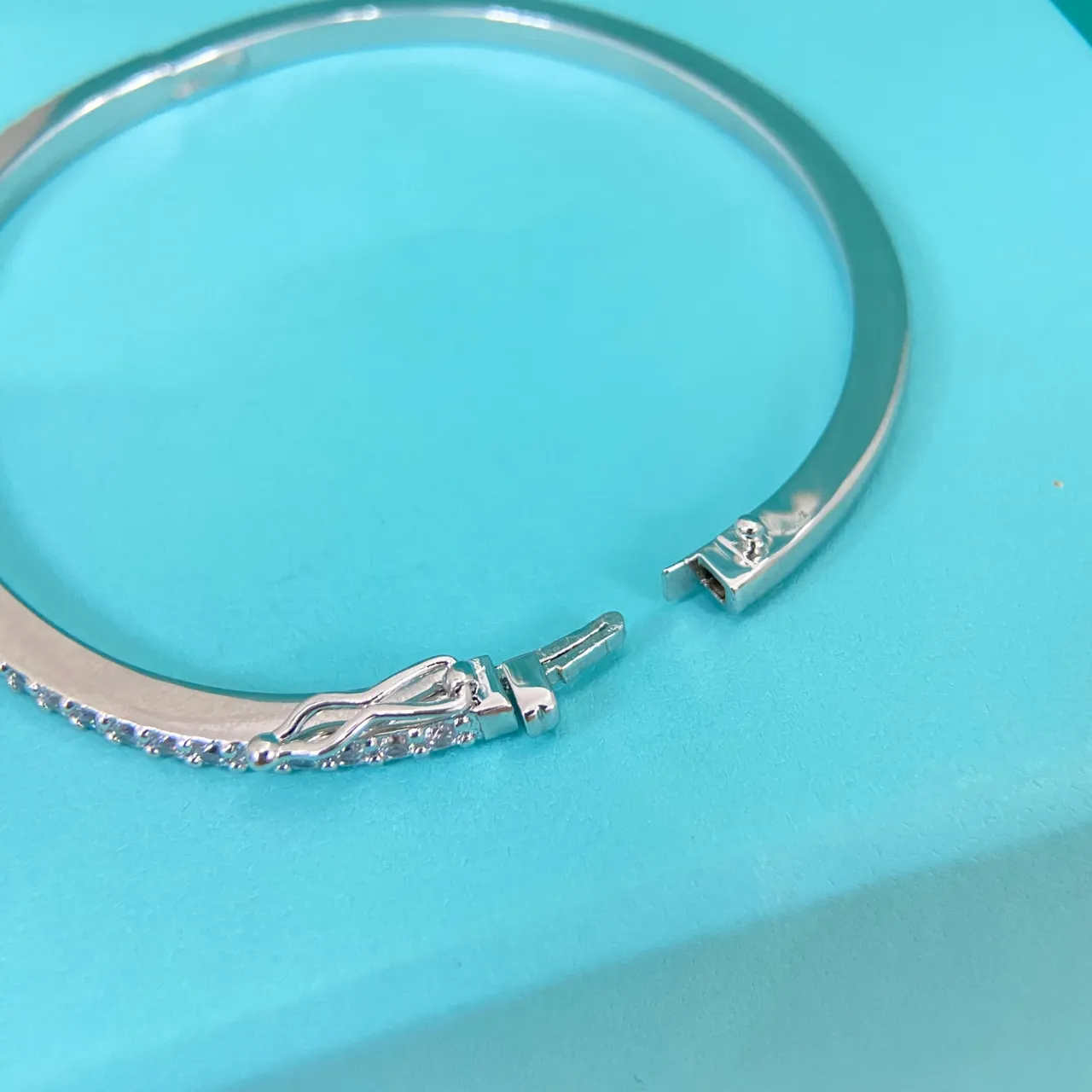 Tiffany & Co. Gold Silver Triple-Row Pavé Hinged Bangle Bracelet 5
