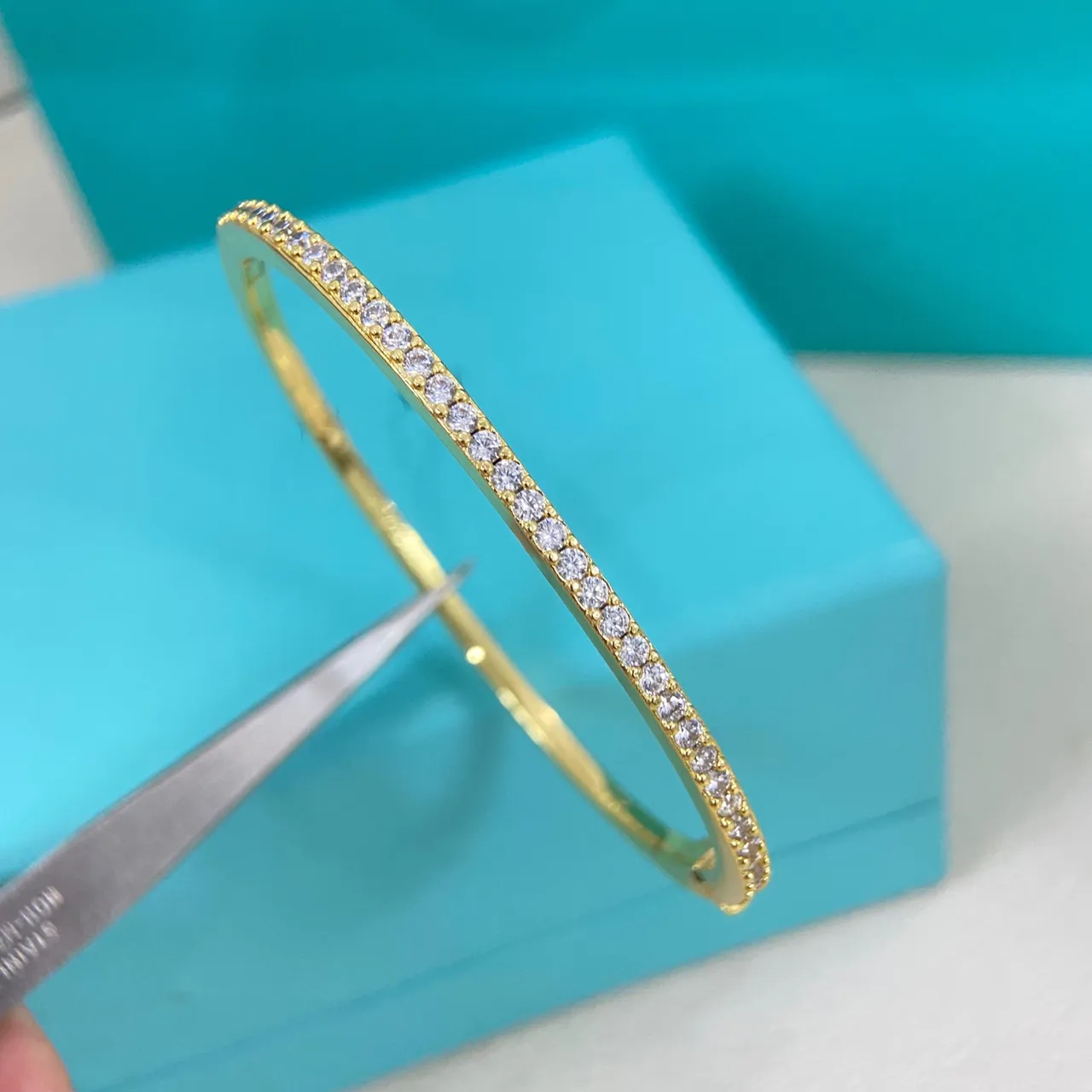 Tiffany & Co. Gold Silver Triple-Row Pavé Hinged Bangle Bracelet 8