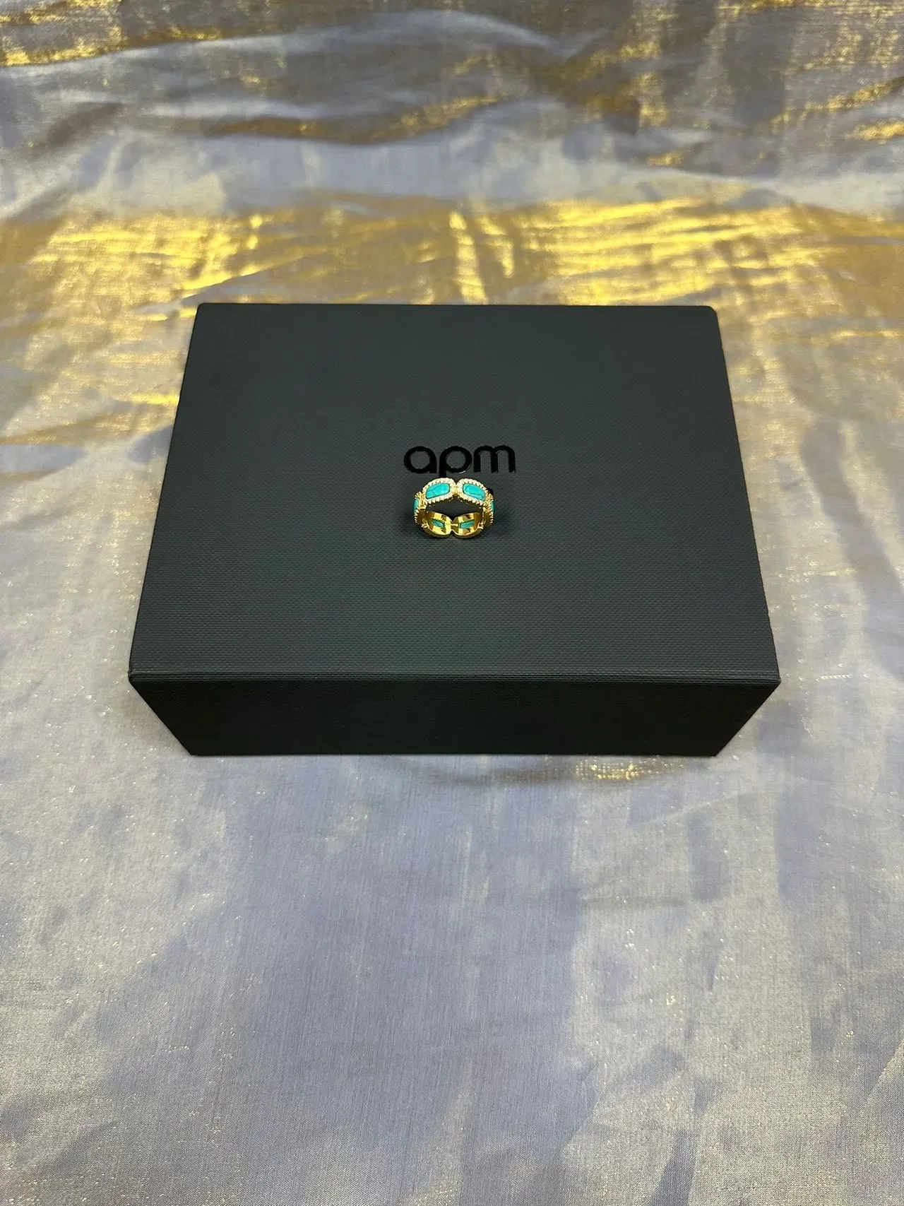 Tiffany & Co. Three-Stone Turquoise Cabochon Gold-Tone Ring 6