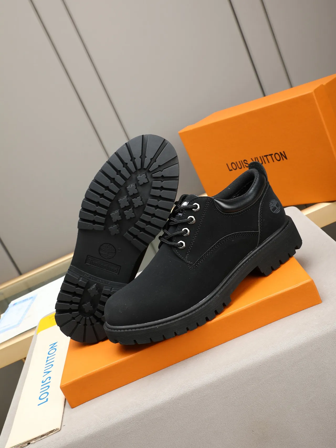 Timberland أحذية عمل سوداء جلد غزال-نبوك علوية جلد ناعم عارضة كعب 4