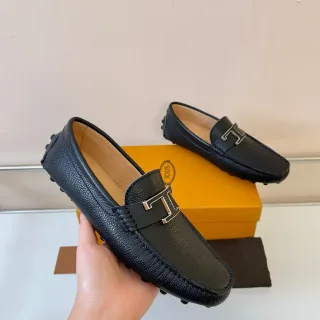 Tod's Gommino Loafer Black Peppled Leather Metal 'T' Buckle Loafers
