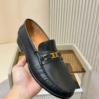 Tod's Horsebit Loafer Black Gold Leather Moc-Toe Stitching Loafer