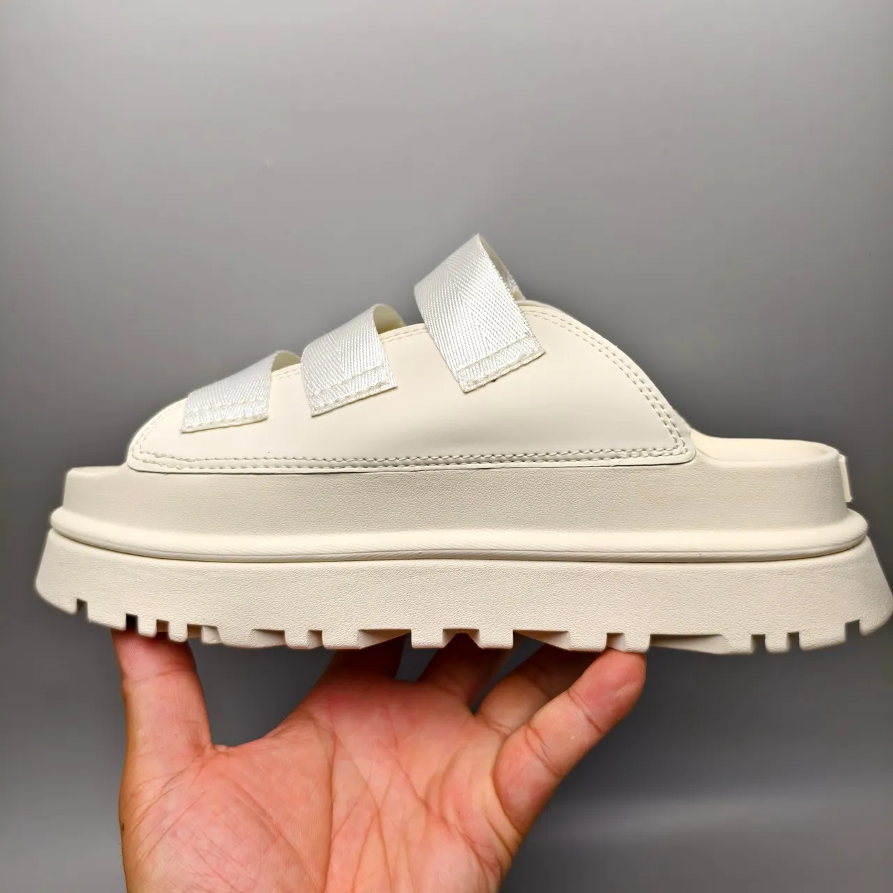 UGG Beige Triple-Strap Platform Sole Slippers 7
