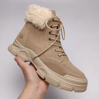 UGG Beige White Lace-Up Shearling-Lined Snow Boots