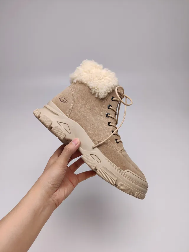 UGG Beige White Lace-Up Shearling-Lined Snow Boots 2
