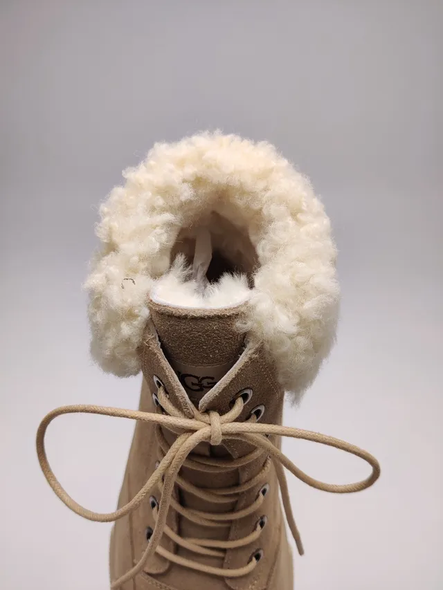 UGG Beige White Lace-Up Shearling-Lined Snow Boots 3