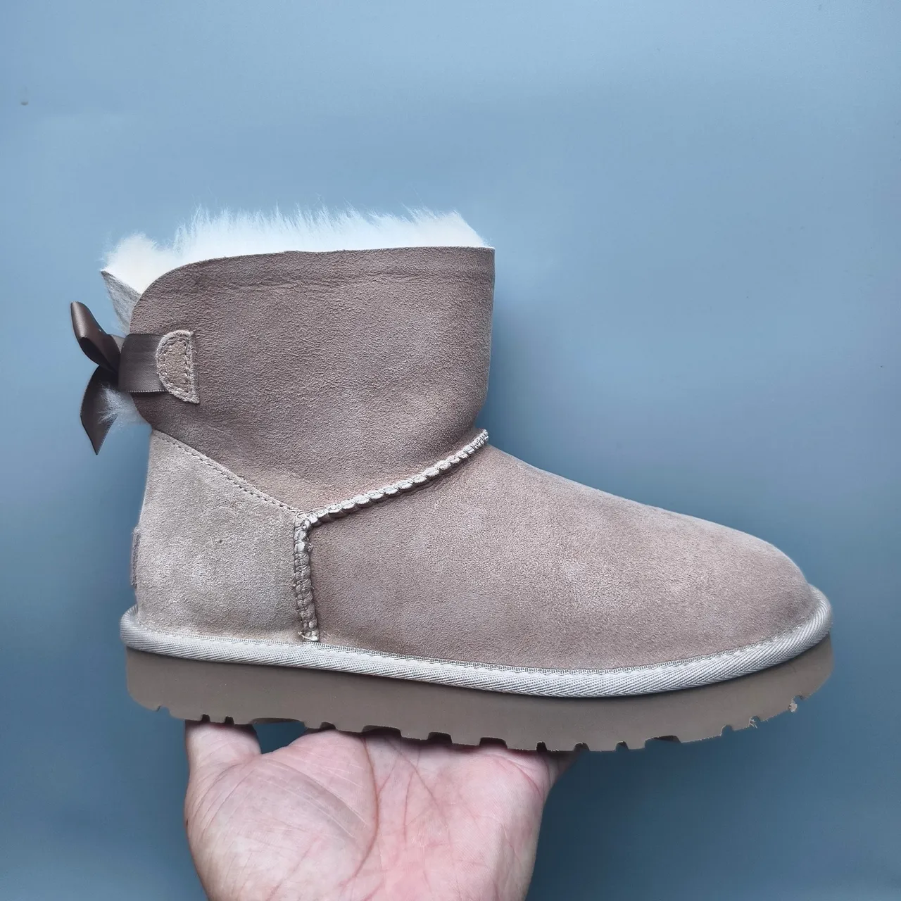 UGG Beige White Suede Upper Shearling-Lined Ankle Boots 2