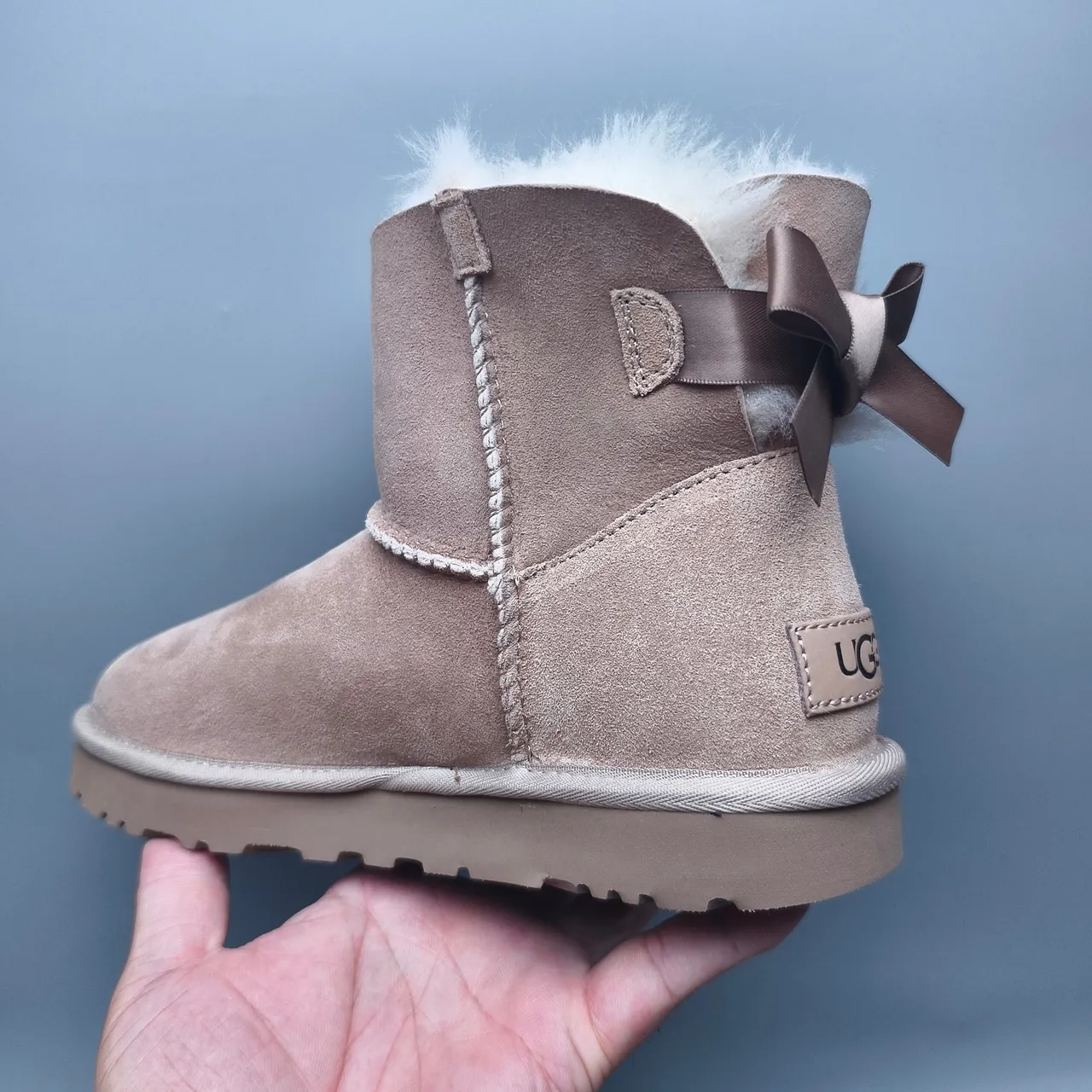 UGG Beige White Suede Upper Shearling-Lined Ankle Boots 4