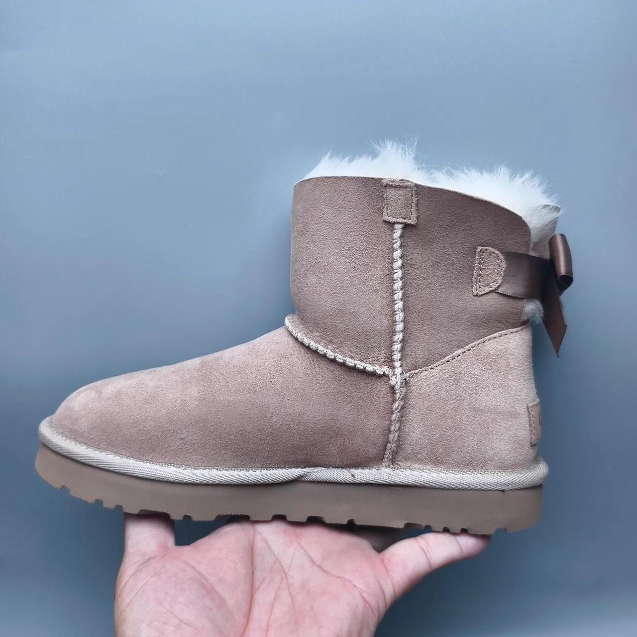 UGG Beige White Suede Upper Shearling-Lined Ankle Boots 7
