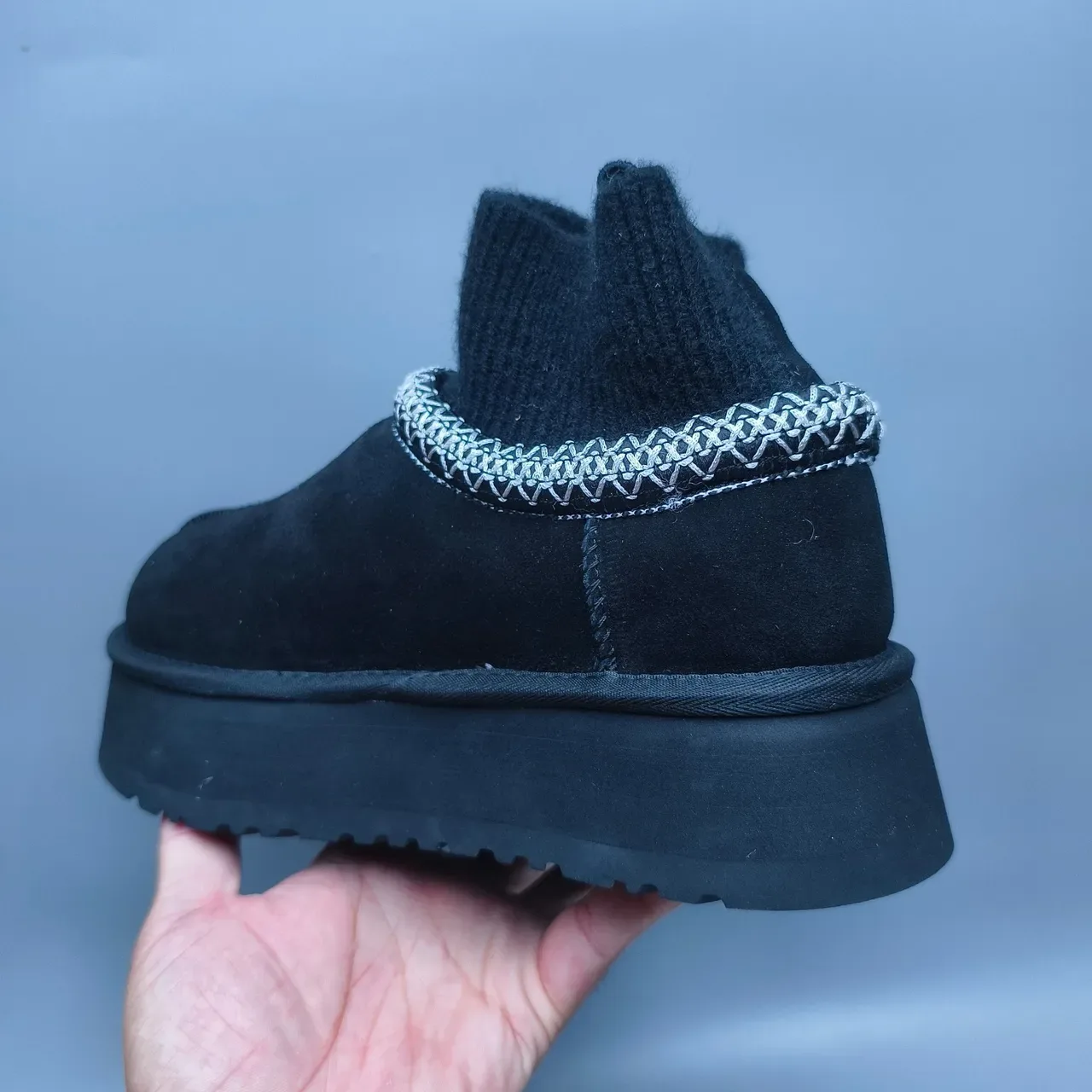 UGG Black Gray Platform Sole Knitted Cuff Snow Boots 4