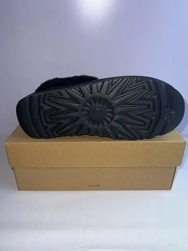 UGG Black Plush Shearling Collar Suede Upper Slippers 2