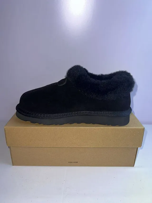 UGG Black Plush Shearling Collar Suede Upper Slippers 4
