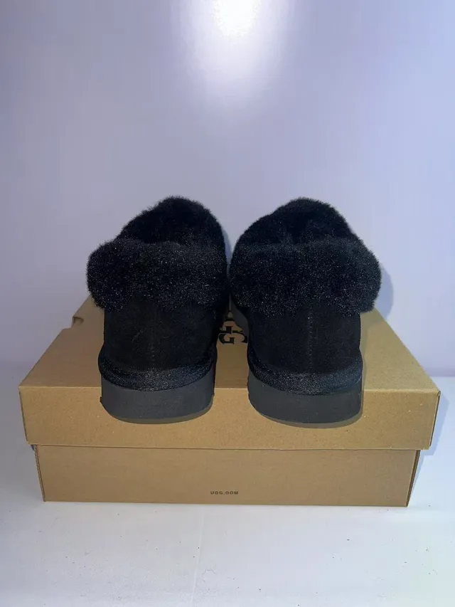 UGG Black Plush Shearling Collar Suede Upper Slippers 5