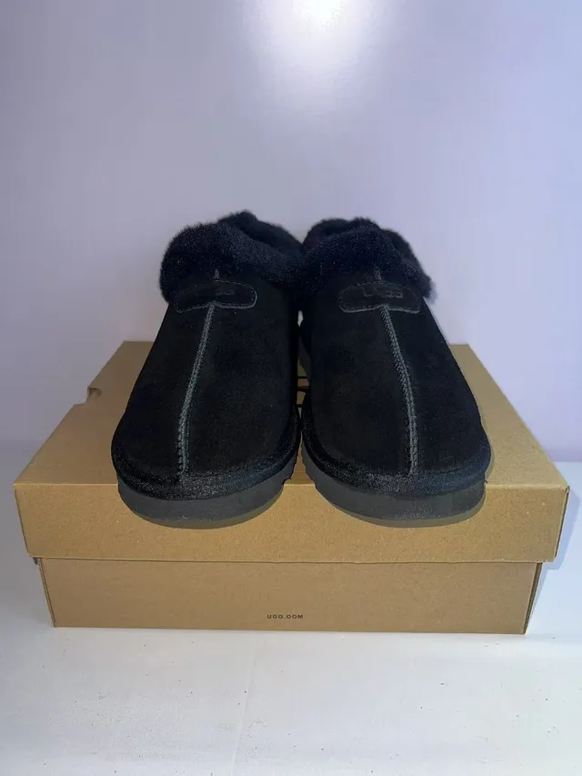 UGG Black Plush Shearling Collar Suede Upper Slippers 6