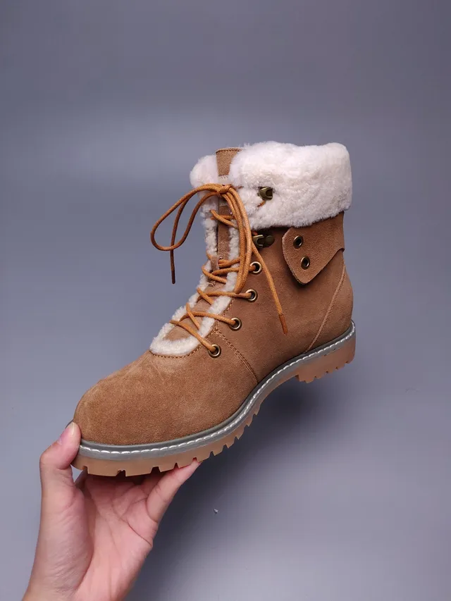UGG Brown Beige Suede Upper Shearling-Lined Collar Ankle Boots 2