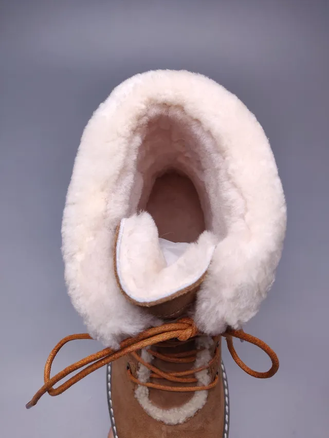 UGG Brown Beige Suede Upper Shearling-Lined Collar Ankle Boots 4