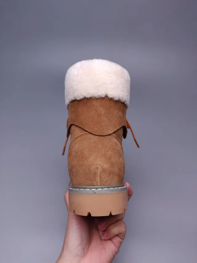 UGG Brown Beige Suede Upper Shearling-Lined Collar Ankle Boots 6