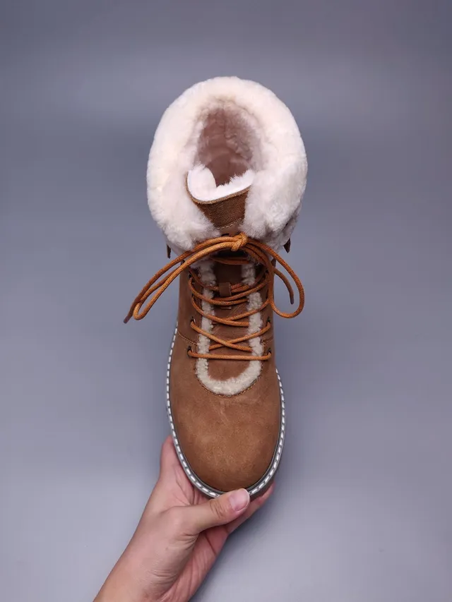 UGG Brown Beige Suede Upper Shearling-Lined Collar Ankle Boots 10