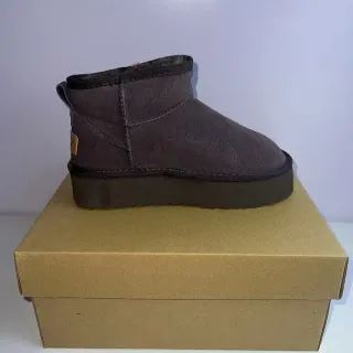 UGG Brown Black Suede Upper Shearling-Lined Collar Snow Boots