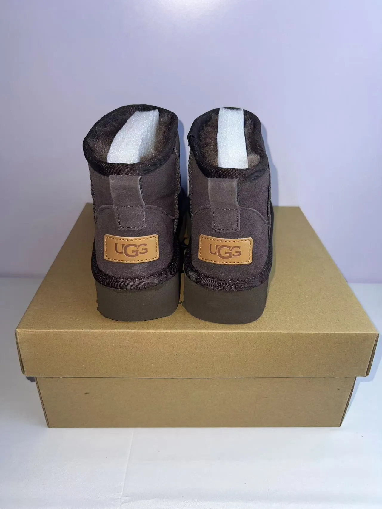 UGG Brown Black Suede Upper Shearling-Lined Collar Snow Boots 2