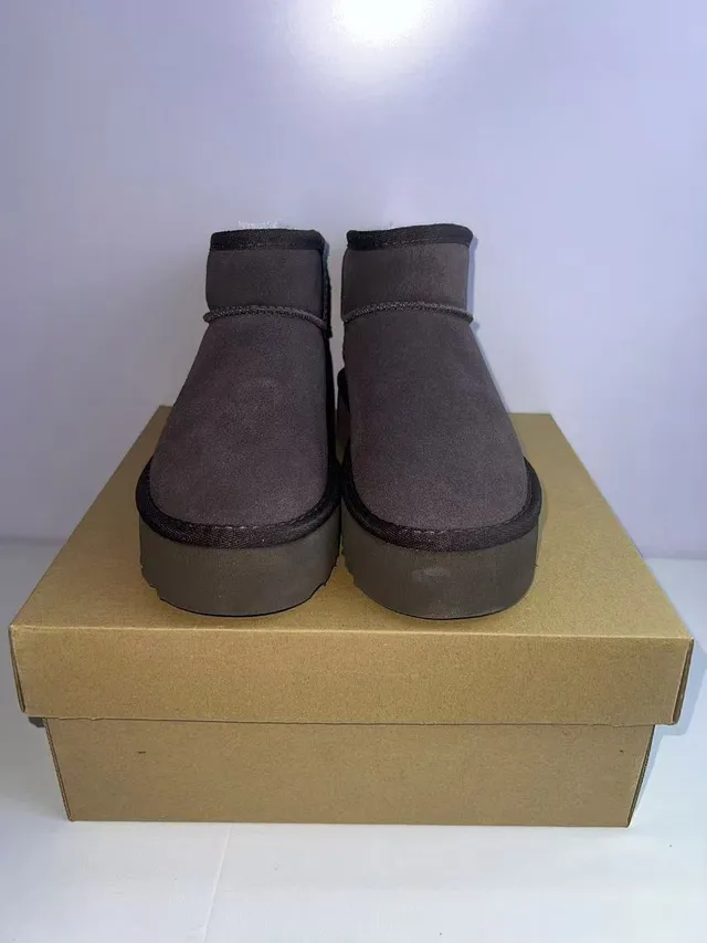 UGG Brown Black Suede Upper Shearling-Lined Collar Snow Boots 3