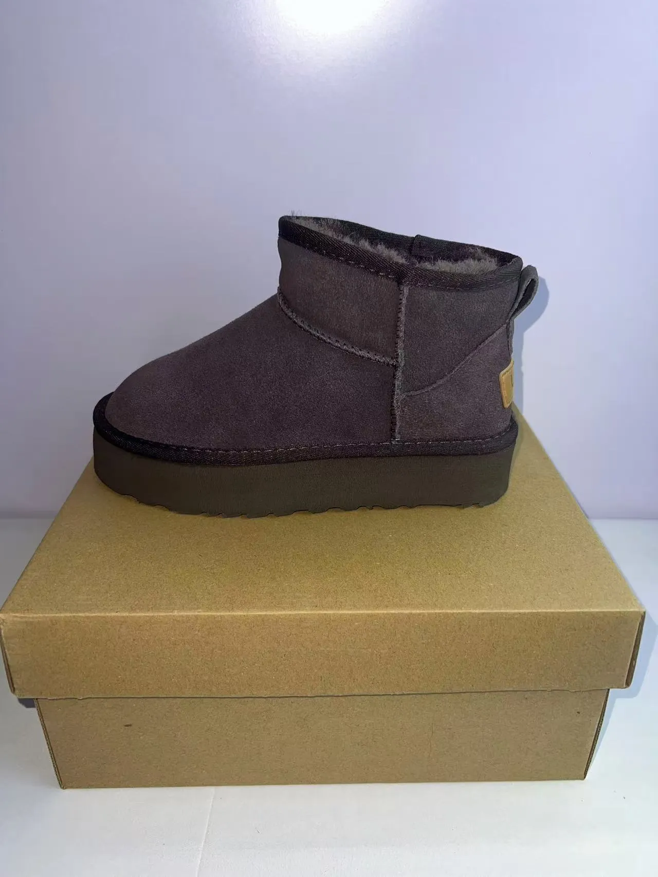 UGG Brown Black Suede Upper Shearling-Lined Collar Snow Boots 5