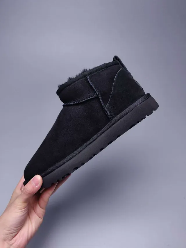UGG Classic Mini Black Suede Shearling-Lined Snow Boots 3