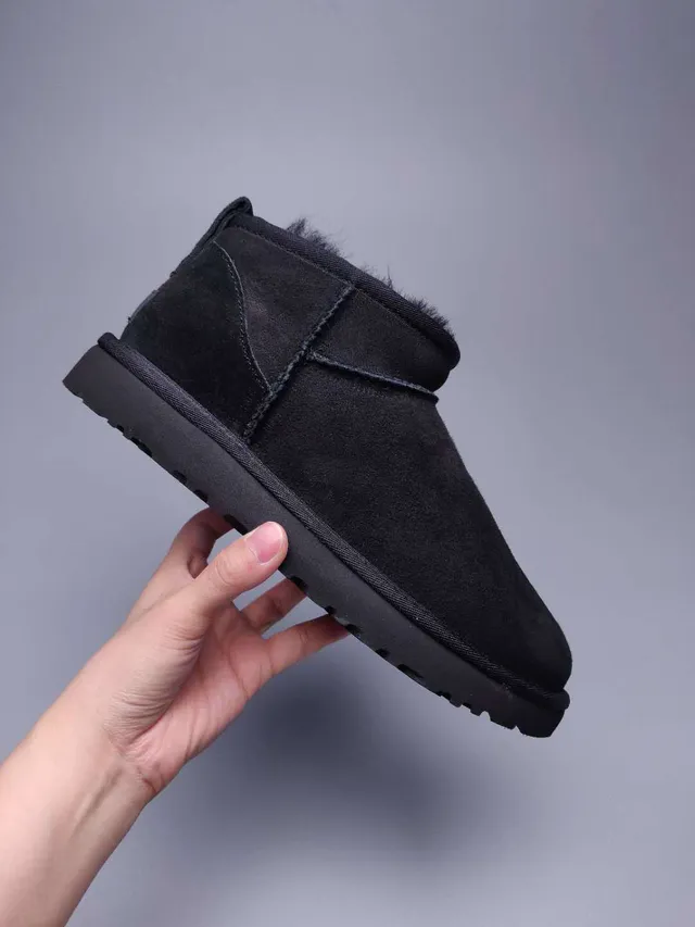 UGG Classic Mini Black Suede Shearling-Lined Snow Boots 4