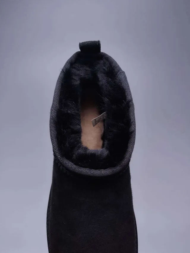 UGG Classic Mini Black Suede Shearling-Lined Snow Boots 5