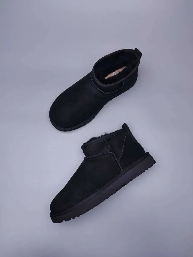 UGG Classic Mini Black Suede Shearling-Lined Snow Boots 7