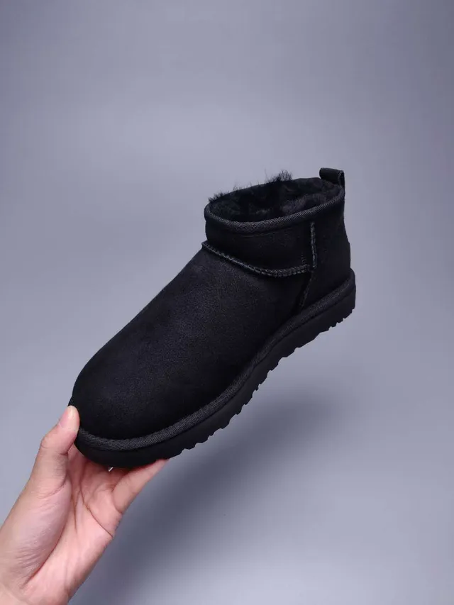 UGG Classic Mini Black Suede Shearling-Lined Snow Boots 8