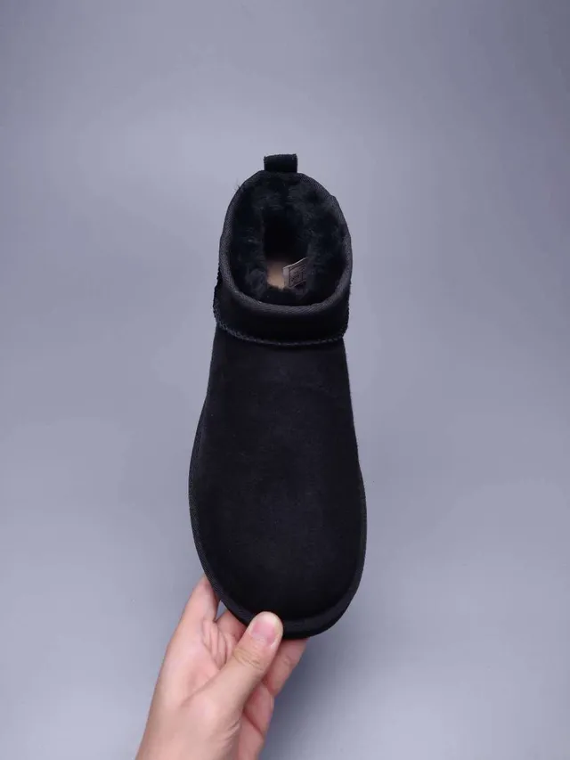 UGG Classic Mini Black Suede Shearling-Lined Snow Boots 10